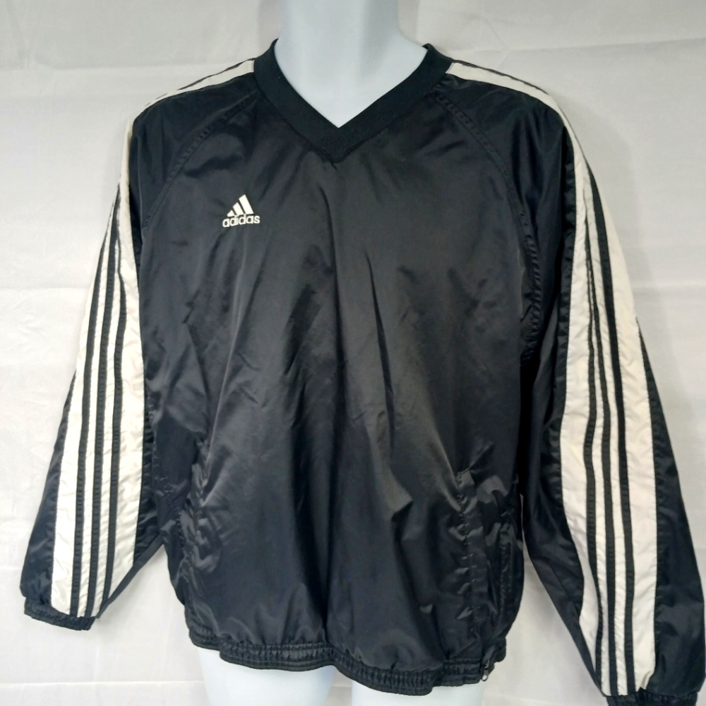 Adidas Black and White Windbreaker with Classic Stripes Size Small
